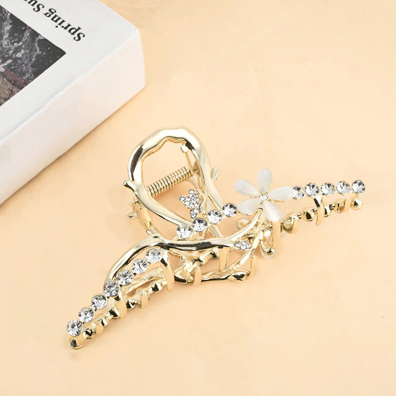 Rhinestone Cat Eye Stone Flower Metal Claw Clip