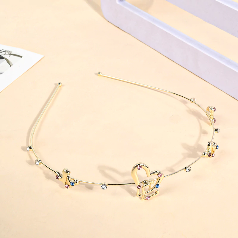 Colorful Rhinestone Heart Metal Hair Band - Gold