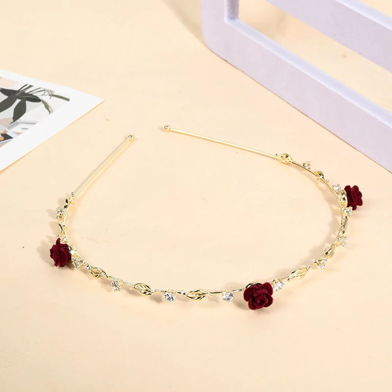 Flocked Rose Metal Head Band - Gold