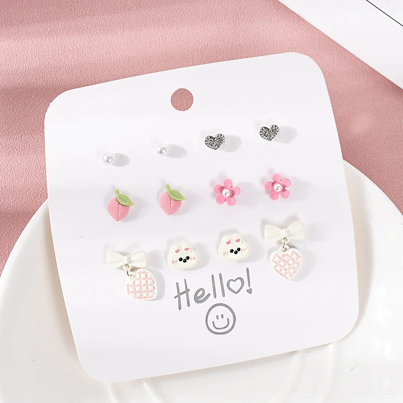 Cartoon Stud Earrings Set 6 Pairs