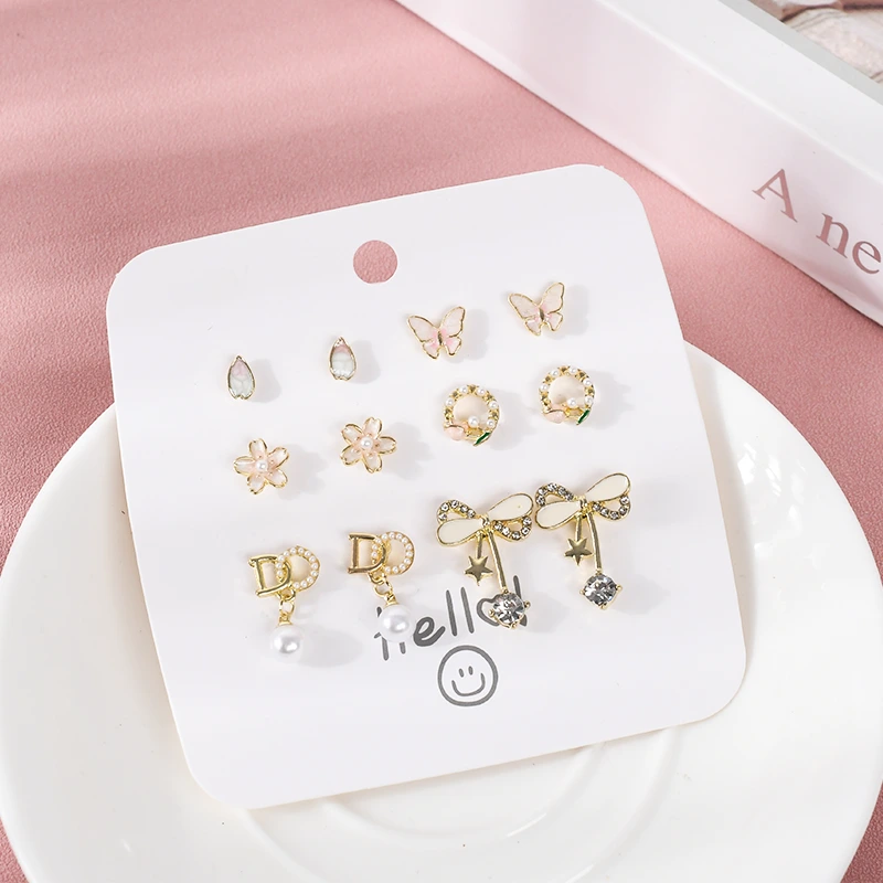 Sweet Cool Girl Stud Earrings Set 6 Pairs