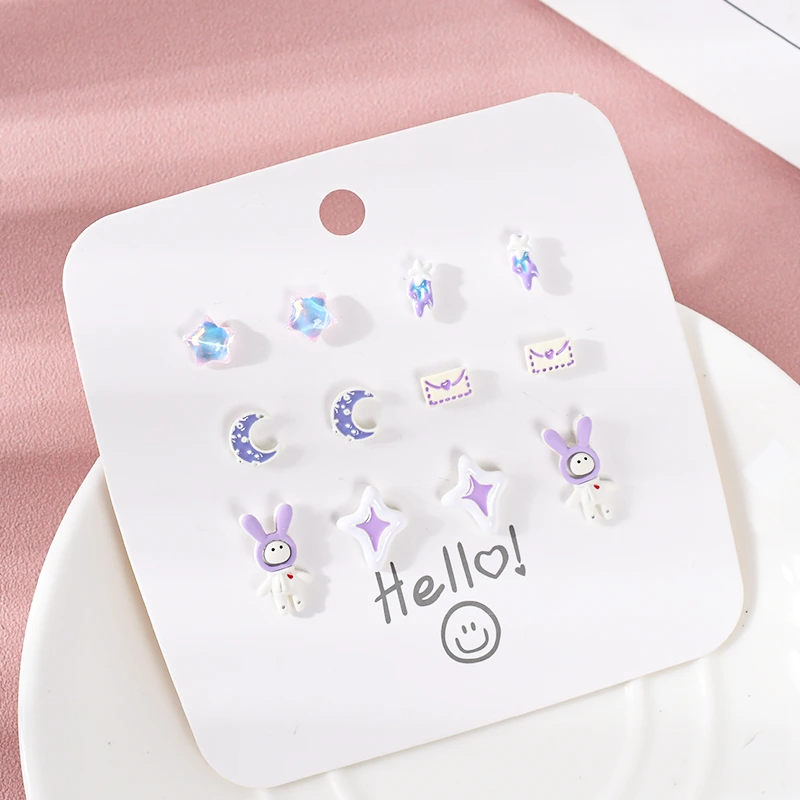 Bunny Stud Earrings Set 6 Pairs
