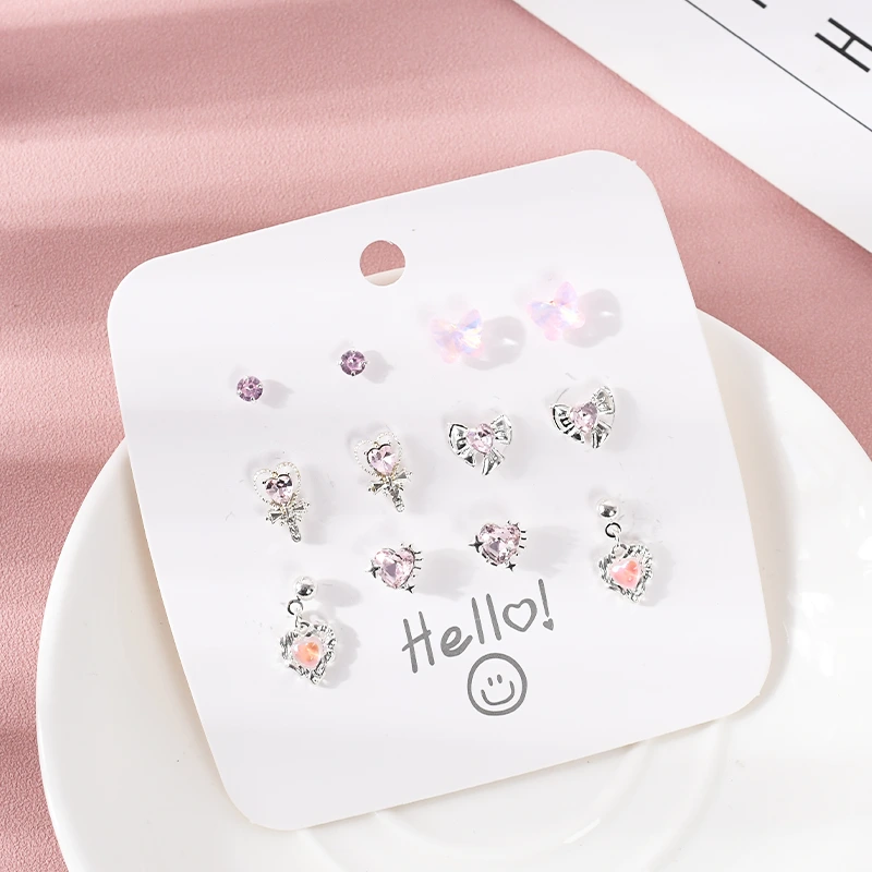 Heart Stud Earrings Set 6 Pairs