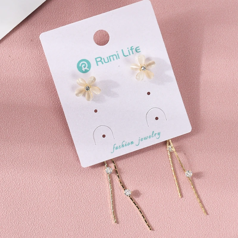 Cat's Eye Flower Tassel Drop Earring