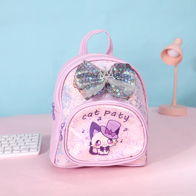 Bow Cat Kids Backpack - Dark Pink