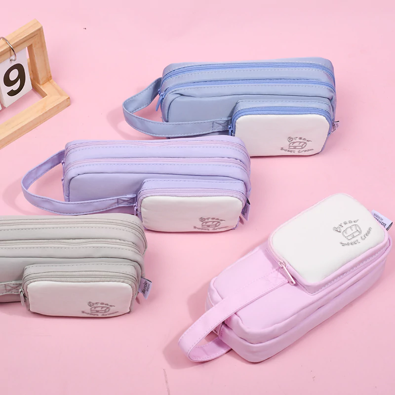 Macaron Color Fabric Large Pencil Case